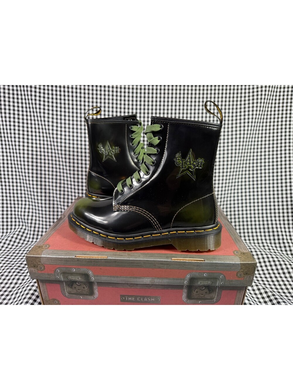 Dr Martens The Clash 1460 Boots Womens 6 Army Green Black Arcadia Punk NWB